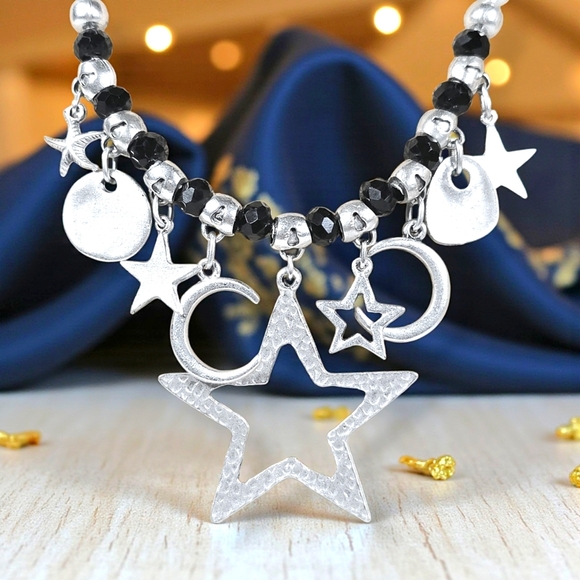 π Celestial Boho Statement Necklace Turkish Handmade Silver Zamak Beads Artisan - Picture 8 of 13